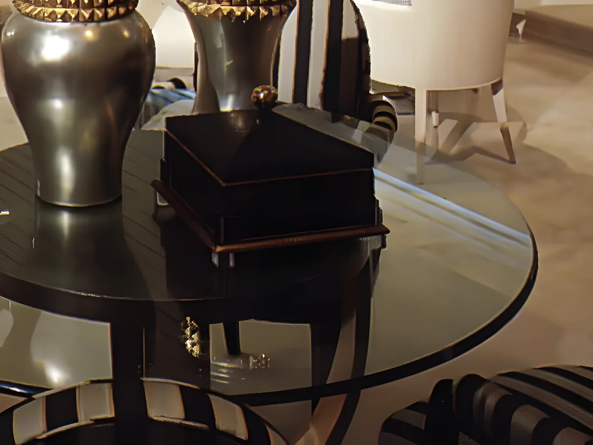 Round glass table top with polished edge in a living room
